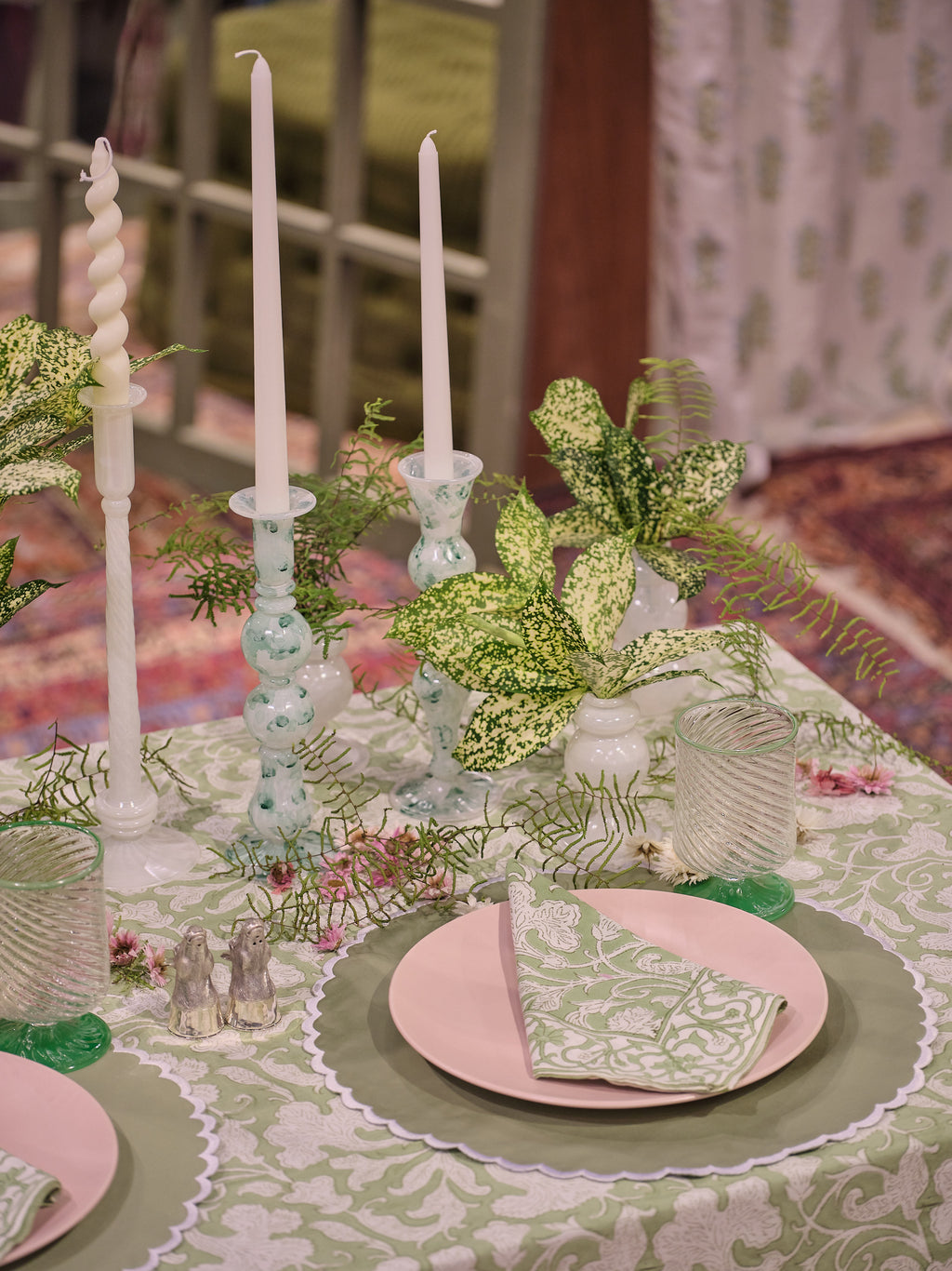 Squiggle Placemat - Sage/White