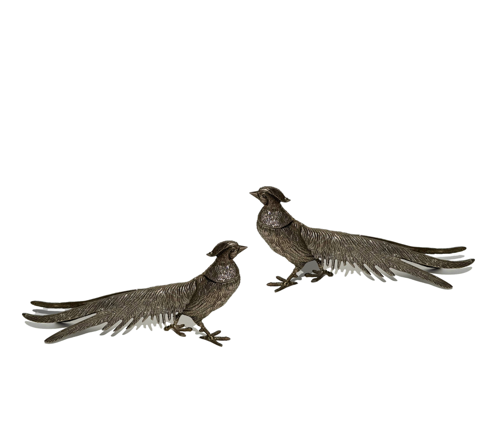 Pair of Silvertone Pheasant Centrepieces