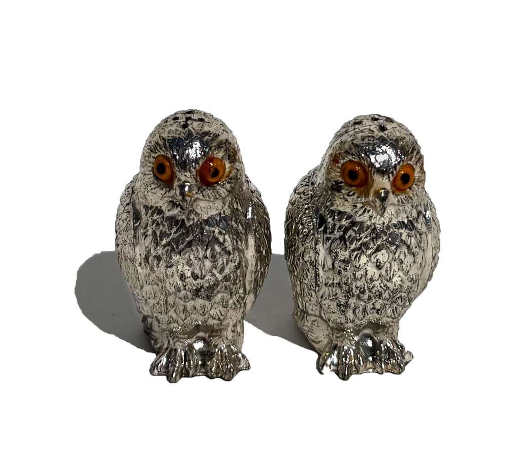 Silvertone Owl Salt and Pepper Shakers