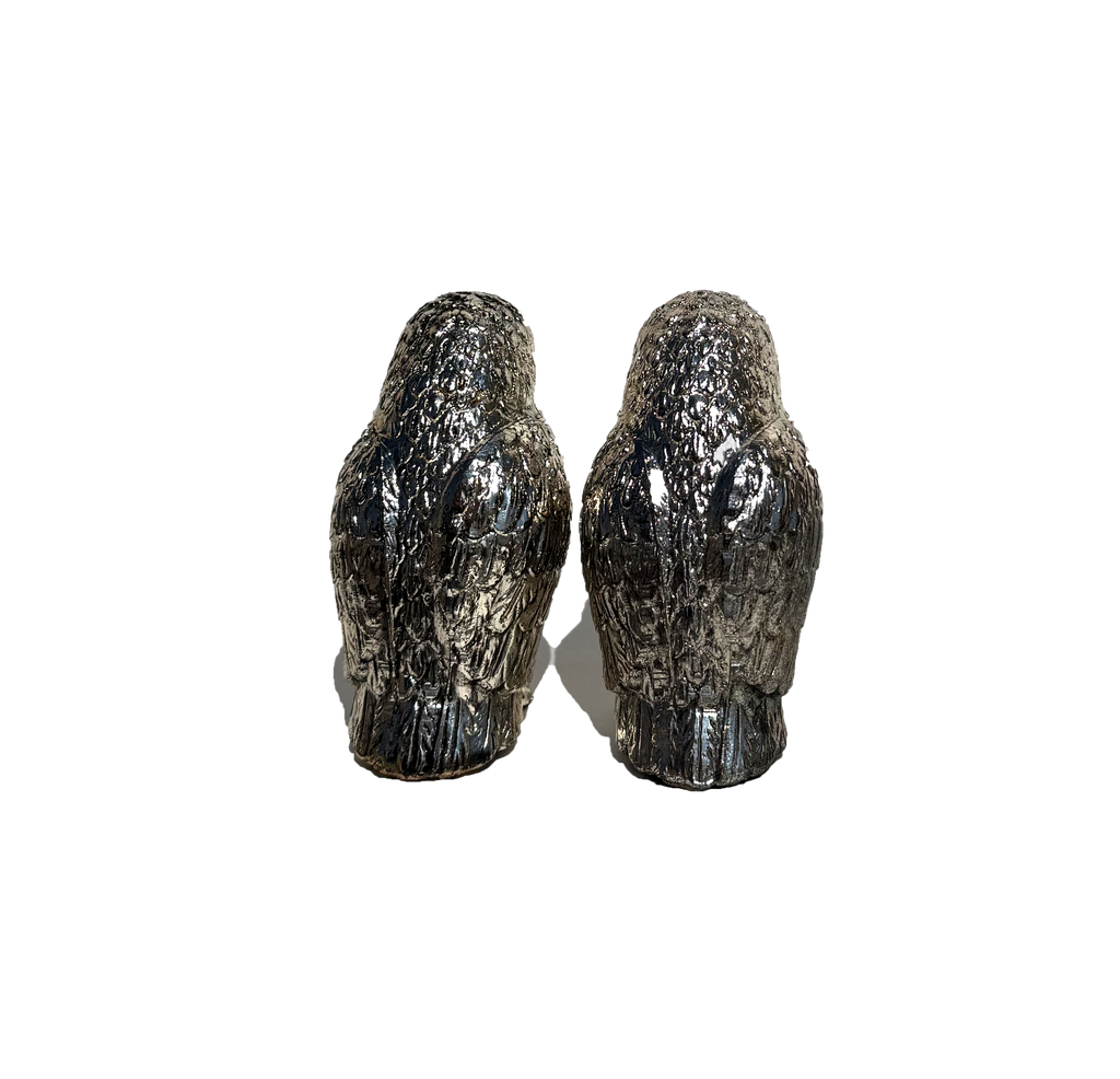 Silvertone Owl Salt and Pepper Shakers