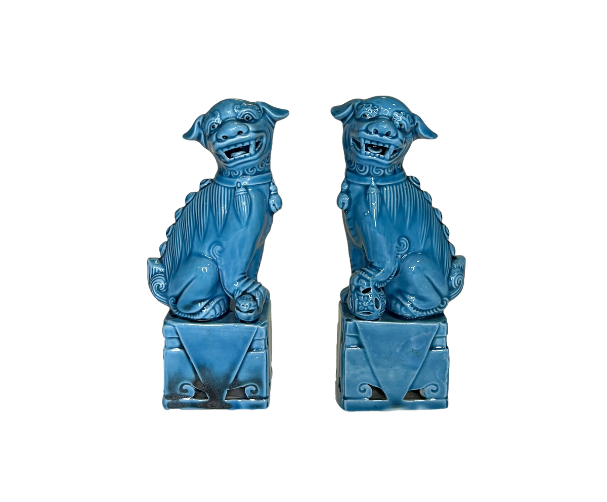 Pair of Foo Dogs with Turquoise Glaze - 19th - 20th Cent.